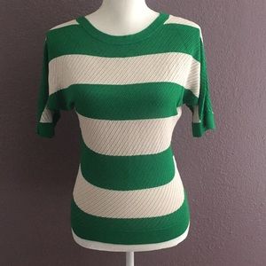 Express Green & Cream Striped Sheer Sweater